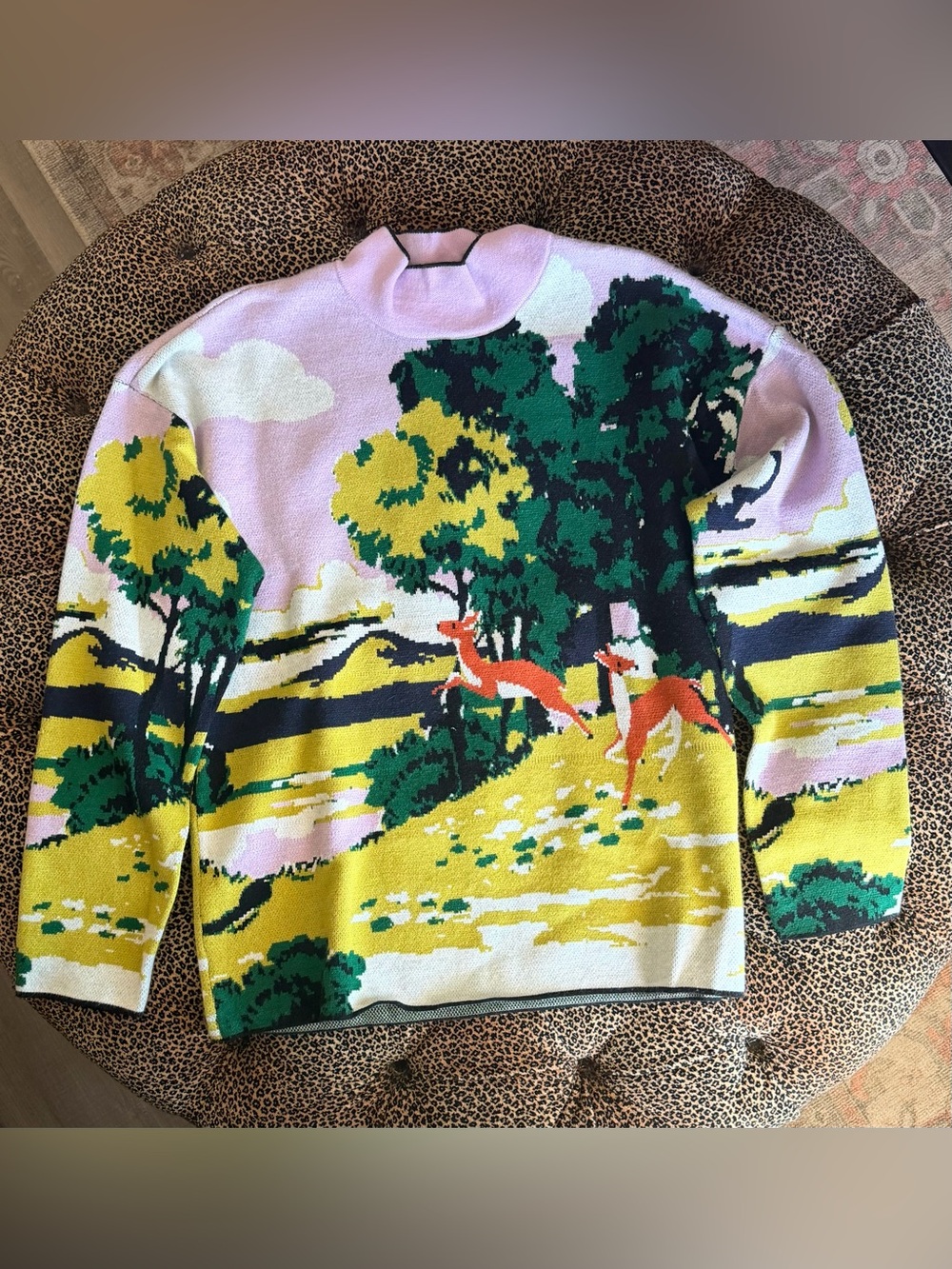 Anthropologie Maeve Scenic Deer Landscape Sweater Lavender Large